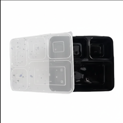 Black 5 Compartment Plate with Lid (100 Plates)