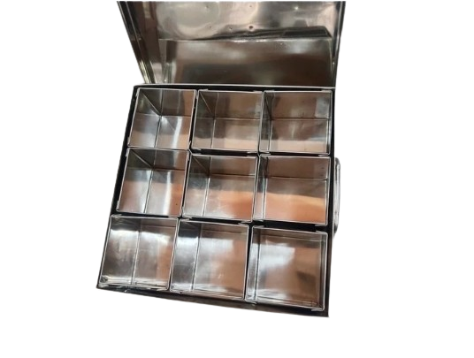 Stainless Steel Masala Dabba (Spice Box) w/ 9 Large Containers 13" Stainless Steel Masala Dabba (Spice Box) w/ 9 Large Containers 13"