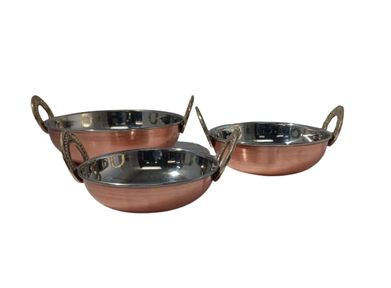 Copper Stainless steel Kadai serving ware (Plain) - 3 Sizes Copper Stainless steel Kadai serving ware (Plain) - 3 Sizes