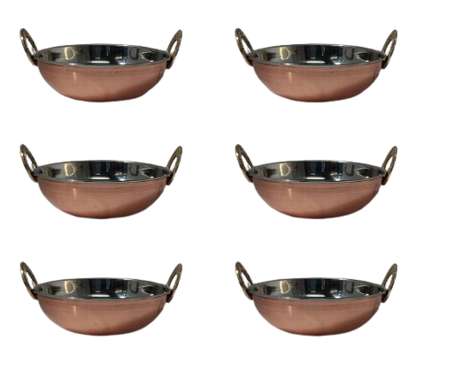 6 Pcs - Stylish Copper Stainless Steel Kadhai (Plain) - 3 Sizes