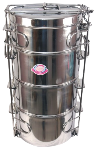 Stainless Steel Four Compartment Large Catering Tiffin Lunch Box - 4 Tier Stainless Steel Four Compartment Large Catering Tiffin Lunch Box - 4 Tier