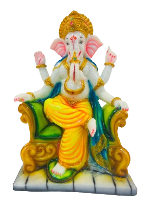 Beautiful n Colorful Fiber Ganesh Statue On Sinhasan - 12" # 8 Beautiful n Colorful Fiber Ganesh Statue On Sinhasan - 12" # 8
