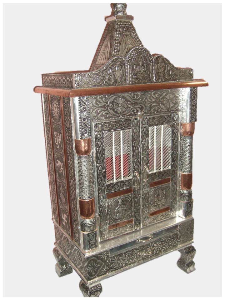 Small Oxidized Aluminum Copper Plated Puja Mandir w/ Doors 15*09" Small Oxidized Aluminum Copper Plated Puja Mandir w/ Doors 15*09"