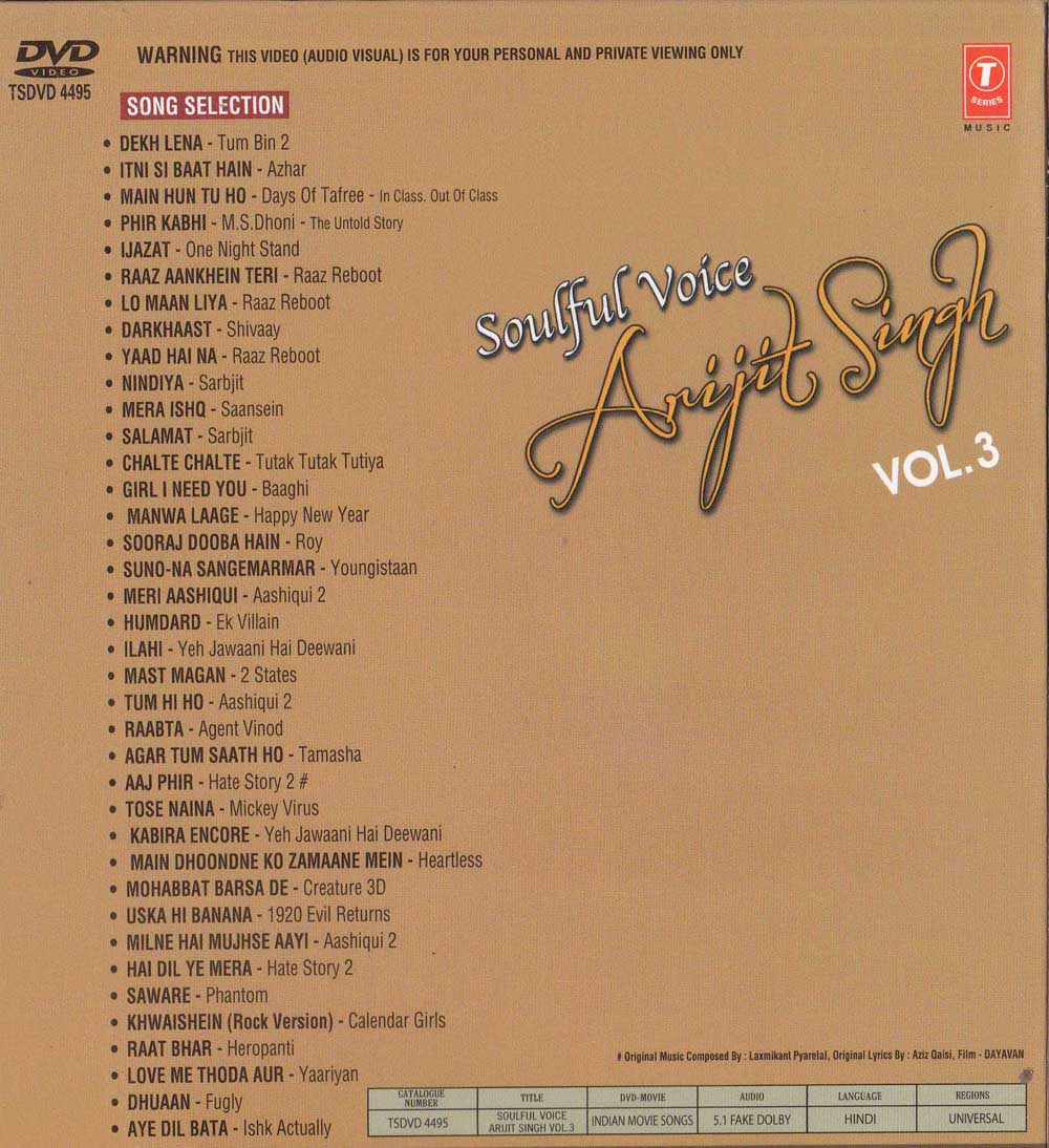 Soulful Voice Arijit Singh Vol 3 Hindi Songs DVD 
