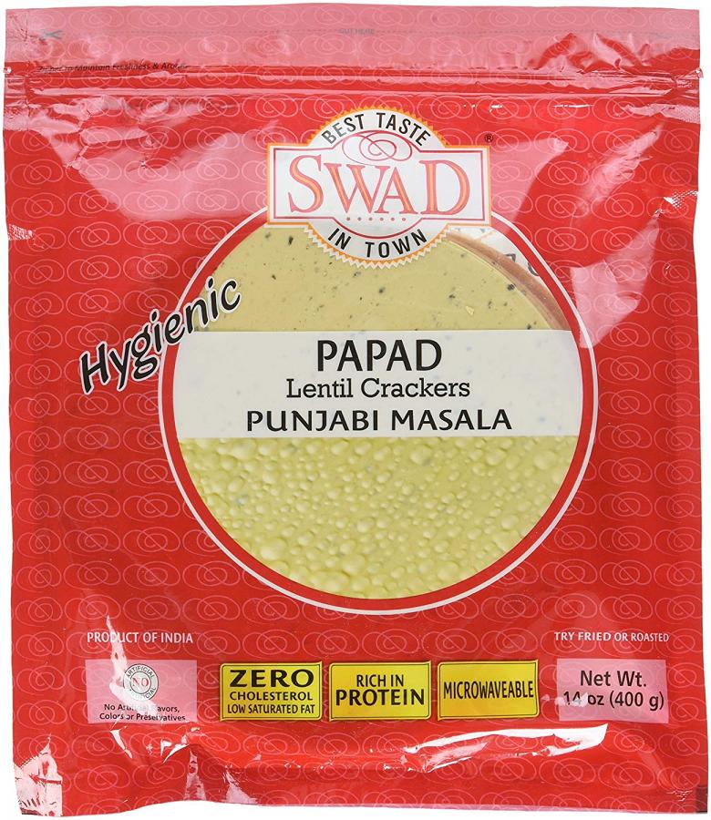 Swad Desi Indian Papad Lentils Crackers, Punjabi Masala, 14 Ounce