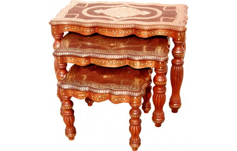 Handcrafted Carved 3 Pcs Table Set