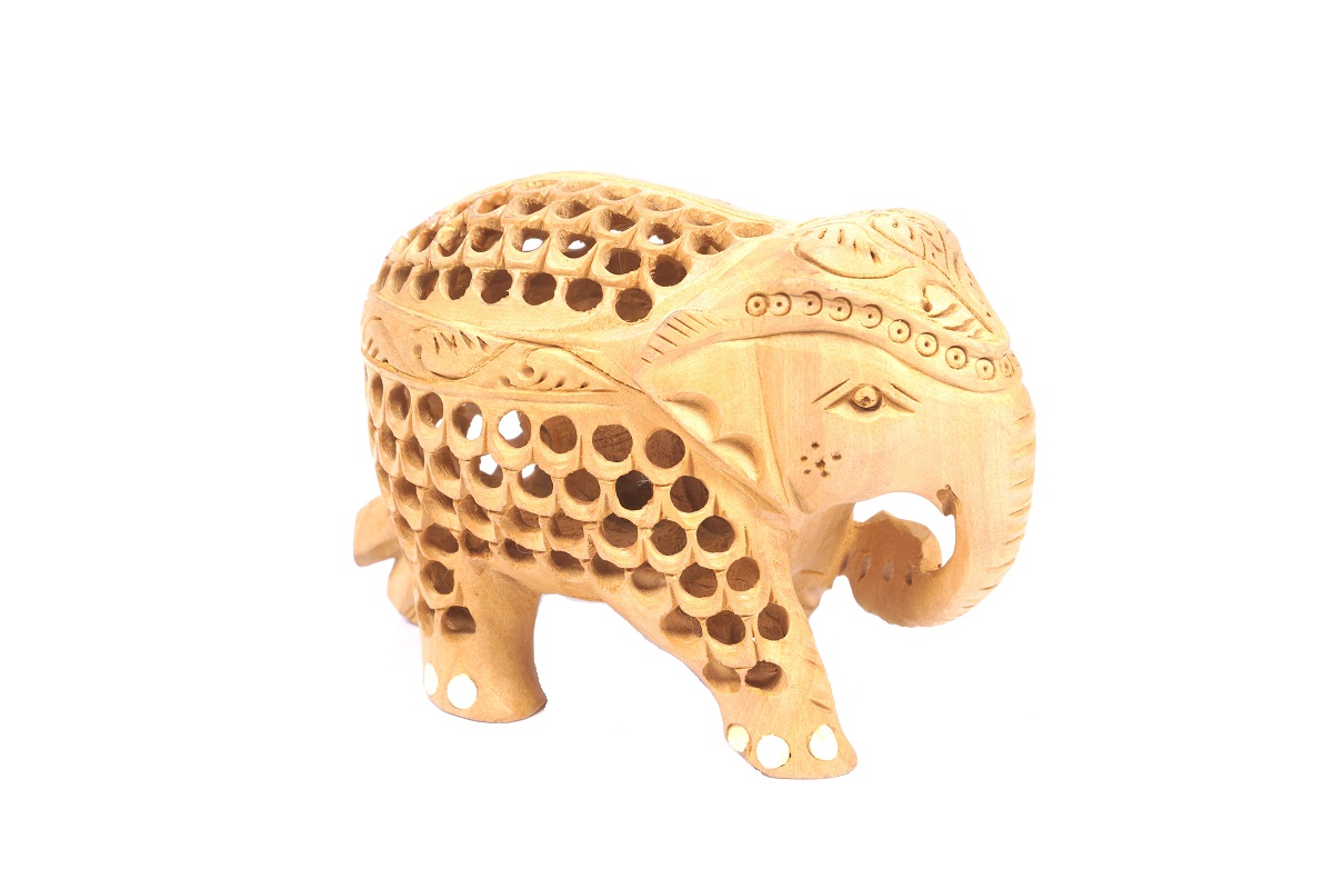 Handcrafted Wood Jali Elephant 3"