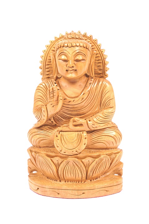 Hancrafed wood Buddha 8" Idol