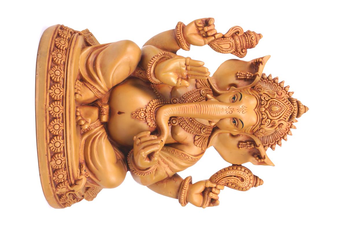 Ganesha Large Wooden Finish Marbledust Idol 11"