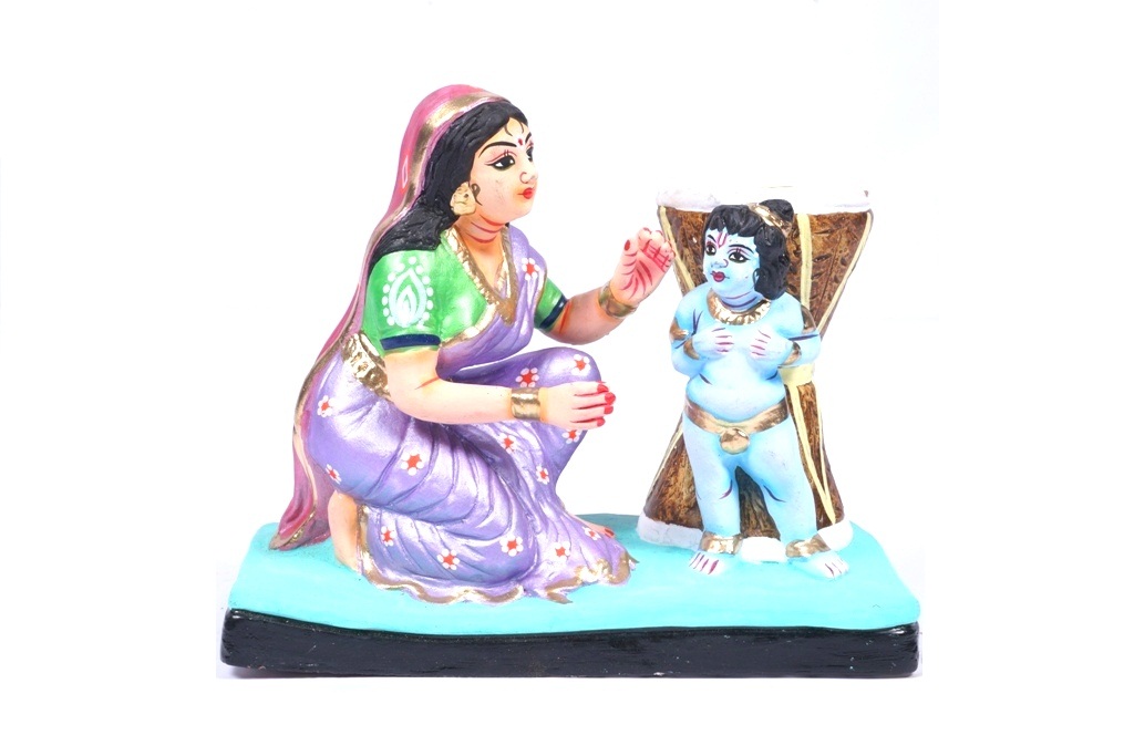 Yashodha Tying Krishna To Oral(Mortar) Navarathri Golu Doll 