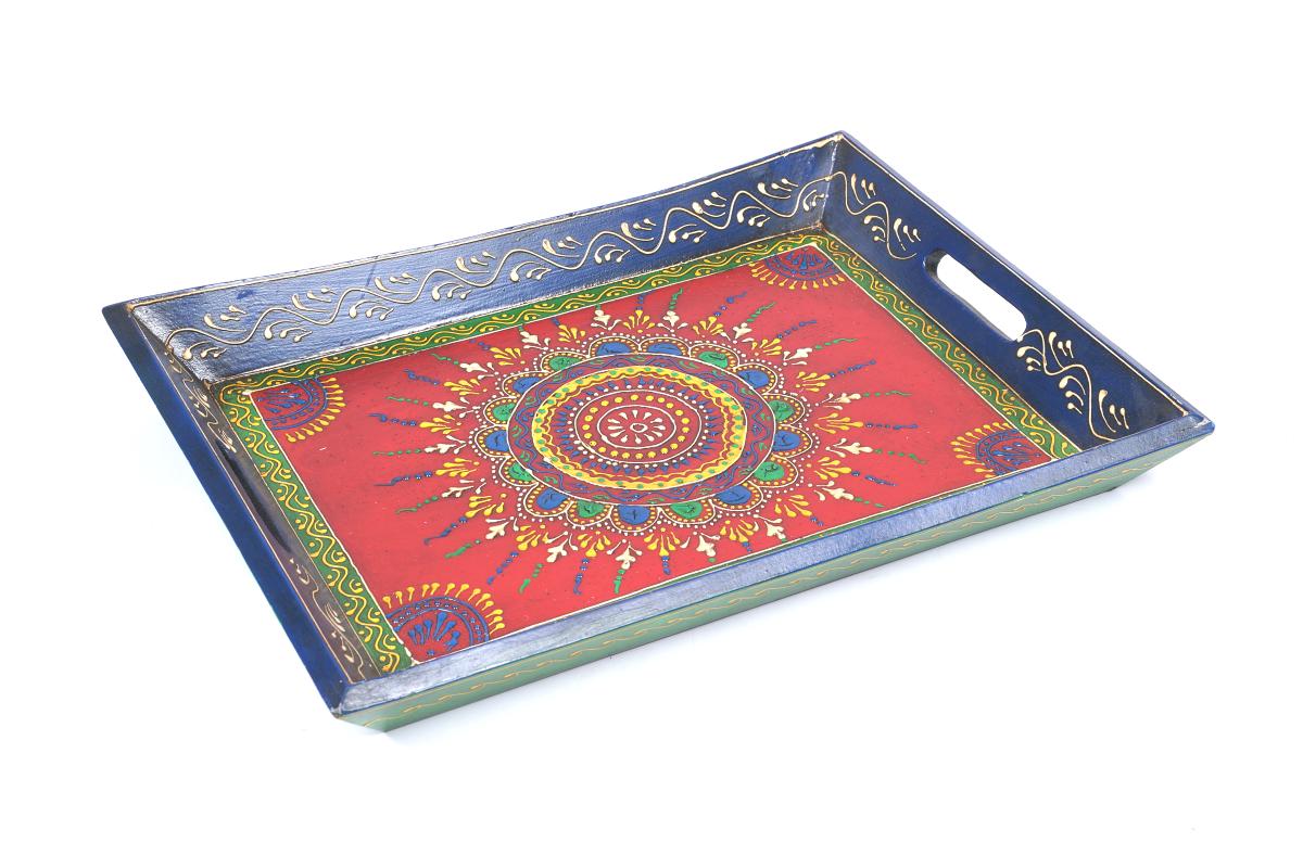 Ethnic Jodhpuri Wooden Tray with Traditional Artwork 