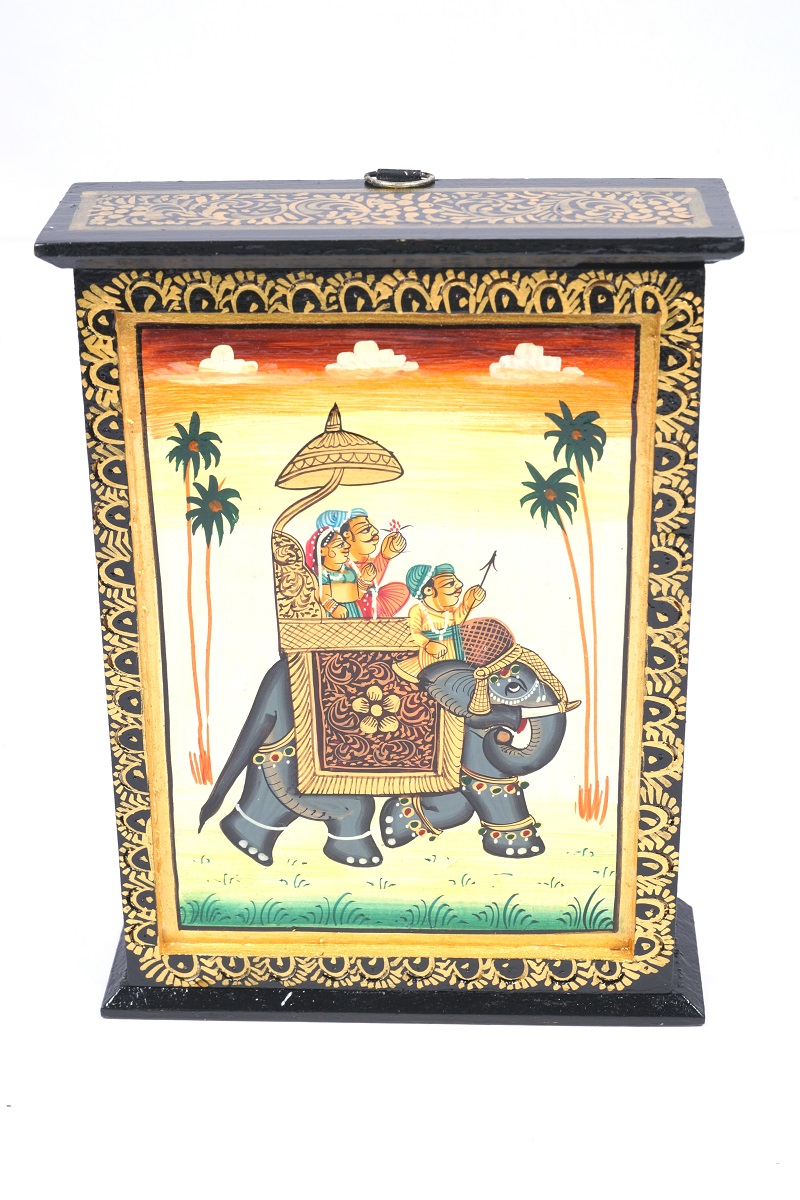 Hand Painted  Wood Elephant Key Holder Box