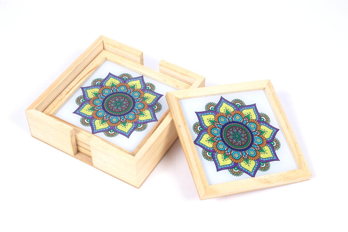Wood Painted Coaster Set 