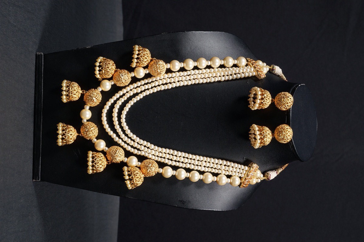 Antique Pearl With Filigree Jhumka Necklace