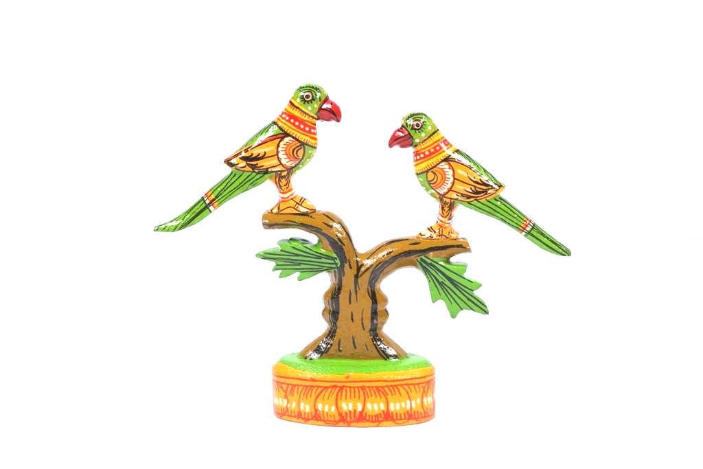Hand Made Wood Tree With Parrot From Orissa 