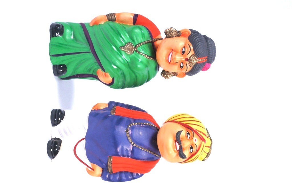  Handmade Clay Couple  Navarathri Golu Doll - Green