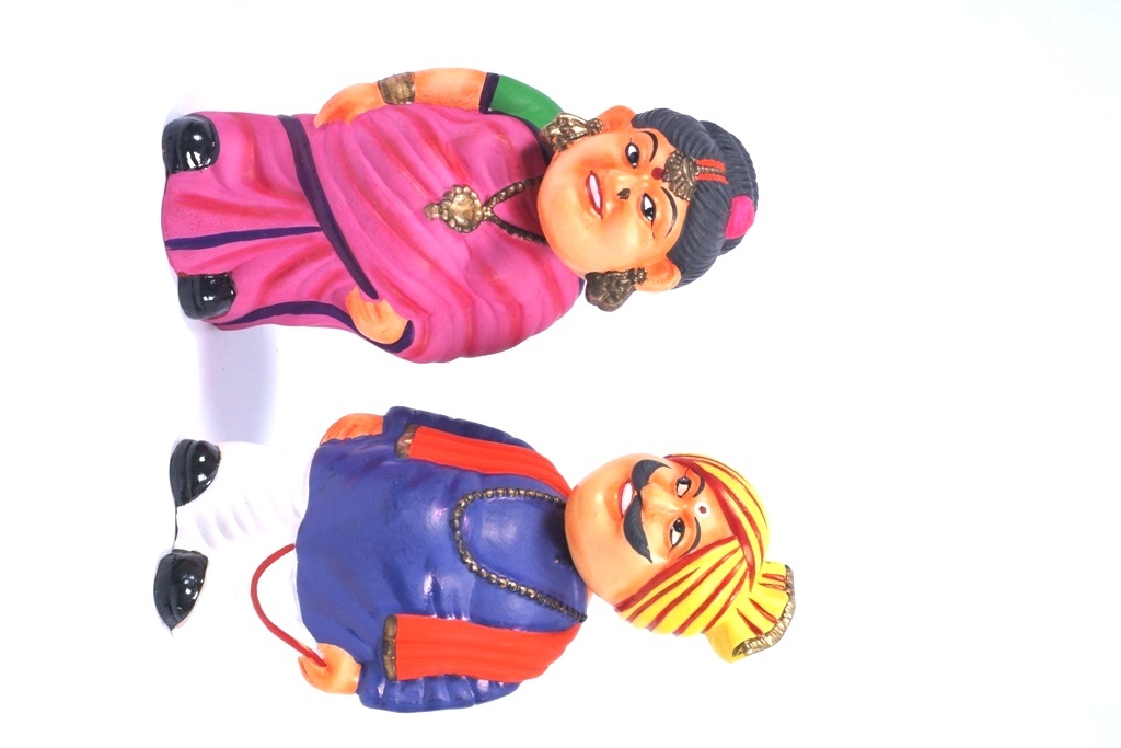  Handmade Clay Couple  Navarathri Golu Doll - Blue