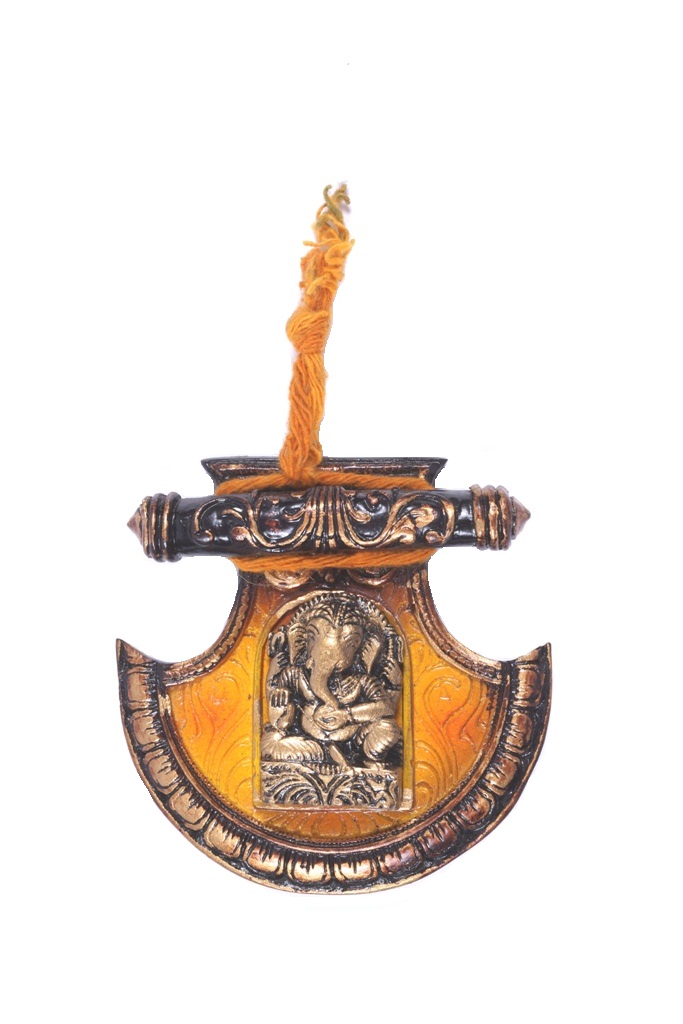 CUTE GANESHA ON HANDFAN SHAPED WALL HANGING - SMALL