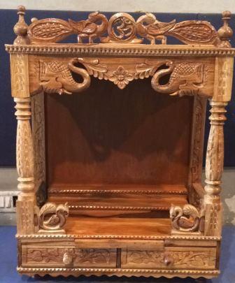 Handmade Intricately Carved Open Style Wooden Temple of Hathi Morr - 24"