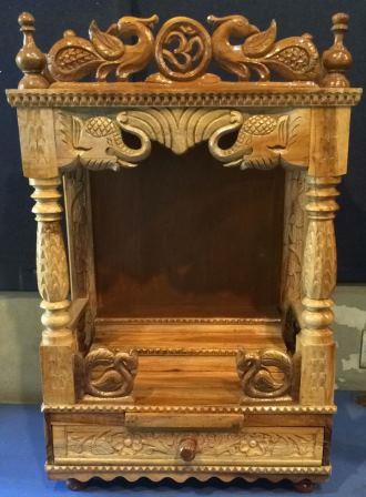 Beautiful Teak Wood Open Temple w/ Intricate Carving of Hathi Morr - 18" Beautiful Teak Wood Open Temple w/ Intricate Carving of Hathi Morr - 18"