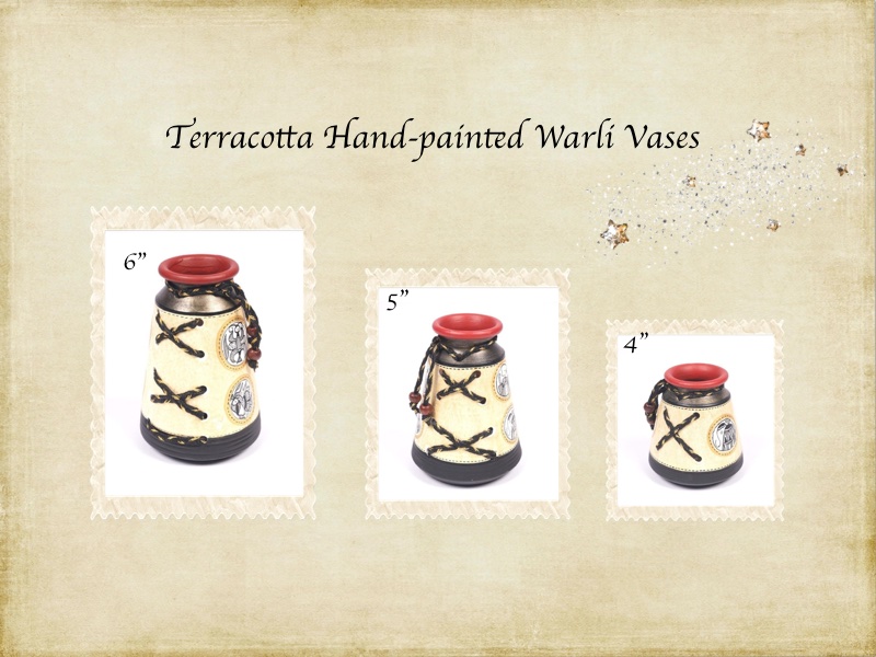 Terracotta Earthen Hand-Painted Warli Vases in White