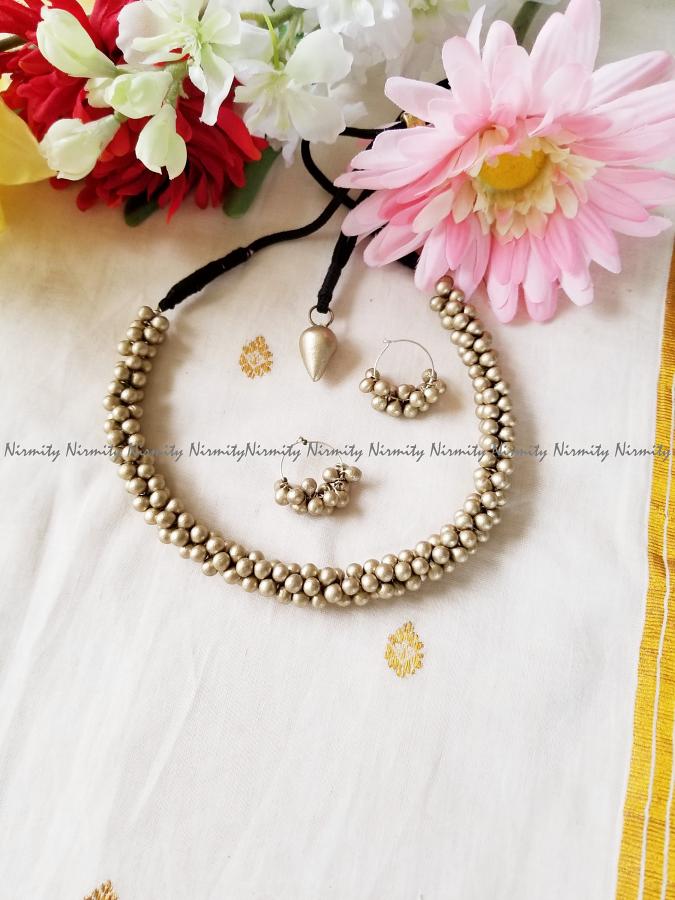 elegant Choker terracotta jewelry with hand made multi-strand beads