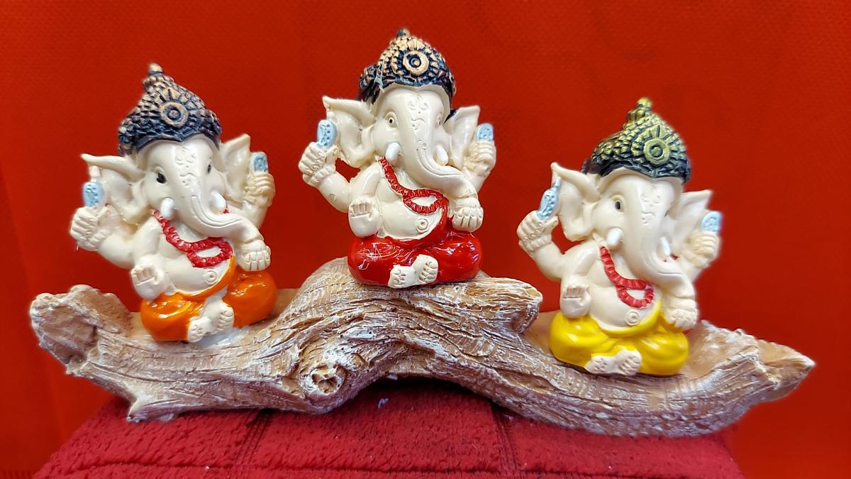 Three Ganesh on Tree branch Gift of wisdom home or office decor Three Ganesh on Tree branch Gift of wisdom home or office decor