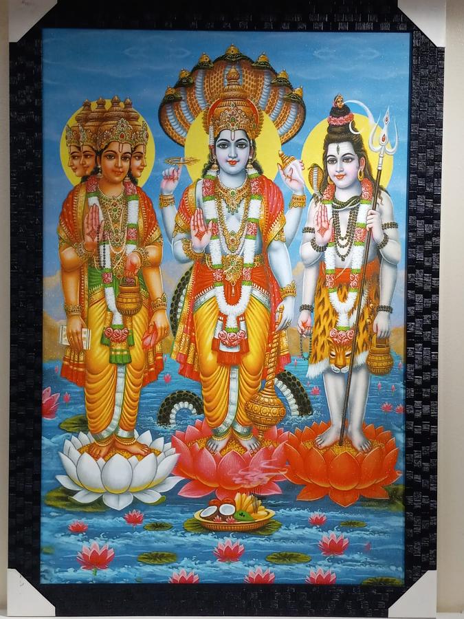 Beautiful Wooden Framed Canvas Print Picture of Trimurti # 1 - 23 x 33"