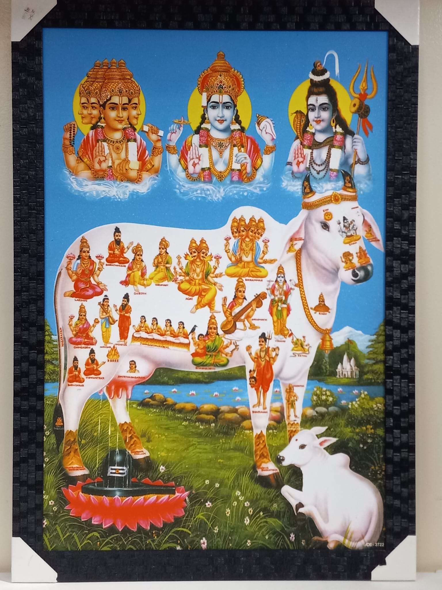 Beautiful Wooden Framed Canvas Print Pic of Trinity -Kamdhenu (Cow) - 23x33 Beautiful Wooden Framed Canvas Print Pic of Trinity -Kamdhenu (Cow) - 23x33