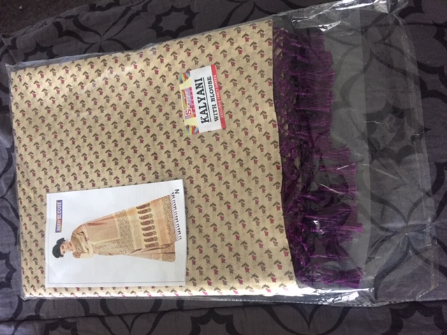 Beautiful Beige & Purple Tussar Silk Saree