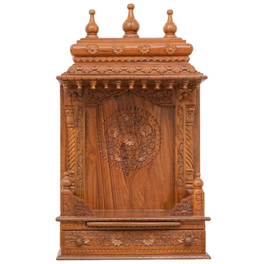 Wooden Engraved Pooja Mandir - Antique Oak Gopura Temple - 18 Inches Wooden Engraved Pooja Mandir - Antique Oak Gopura Temple - 18 Inches