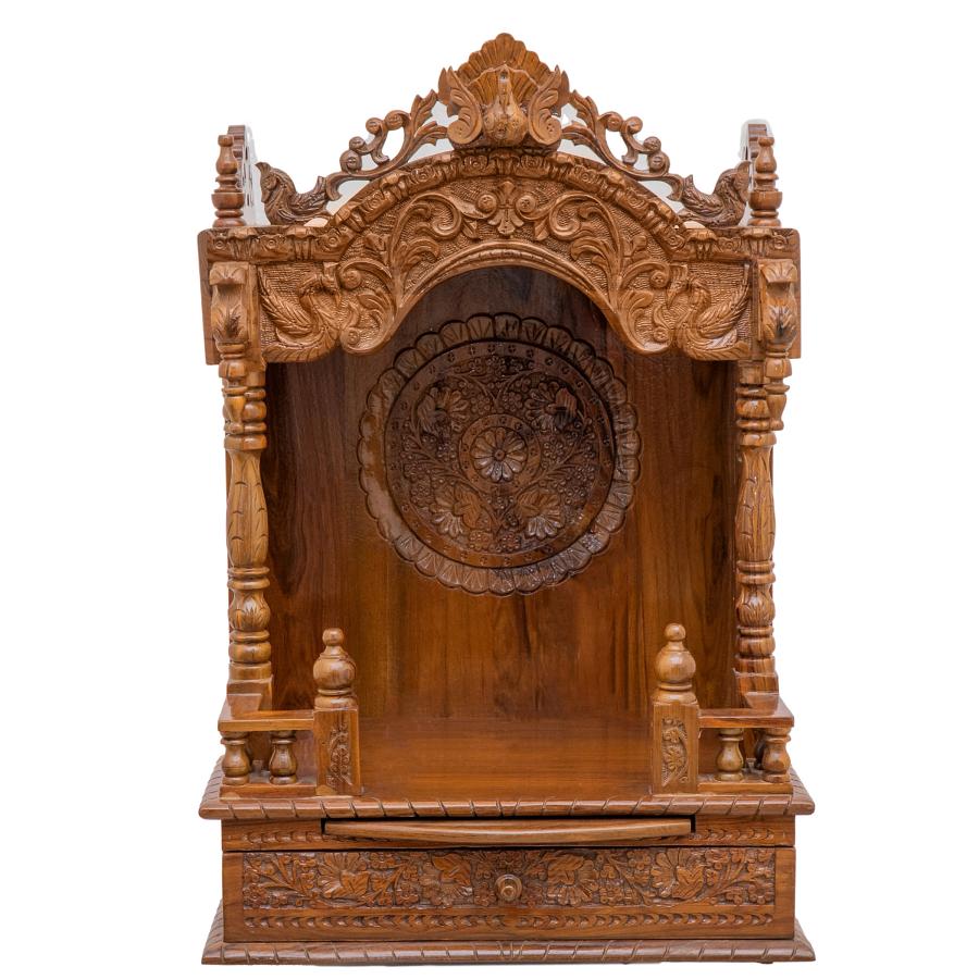 Wooden Puja Mandir for Home - Mandap Model Antique Oak Finish - 28 inches