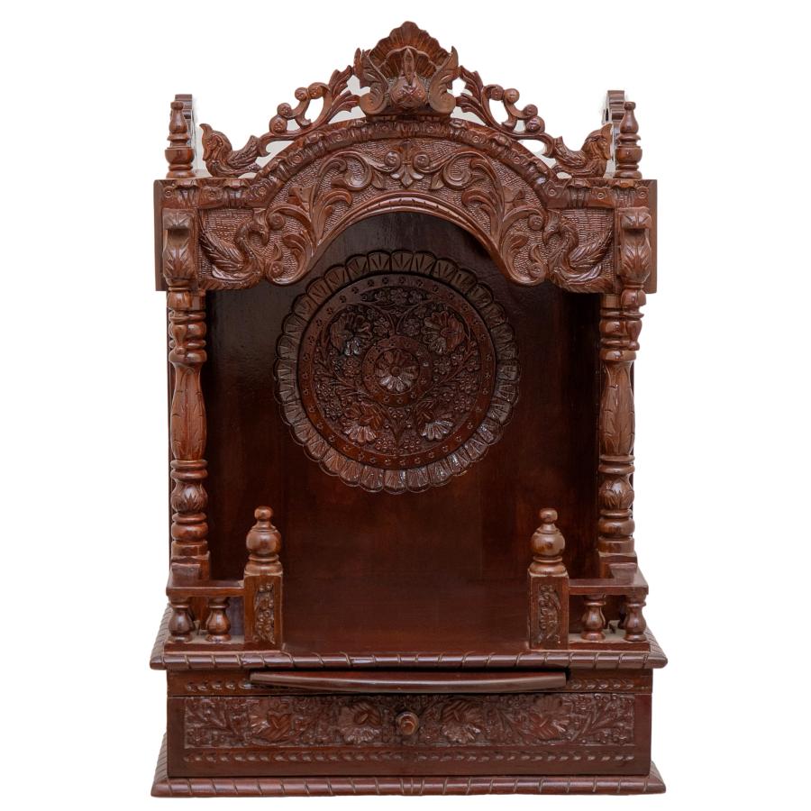 Wooden Engraved Pooja Mandir - Rosewood Mandap Temple - 18 Inches