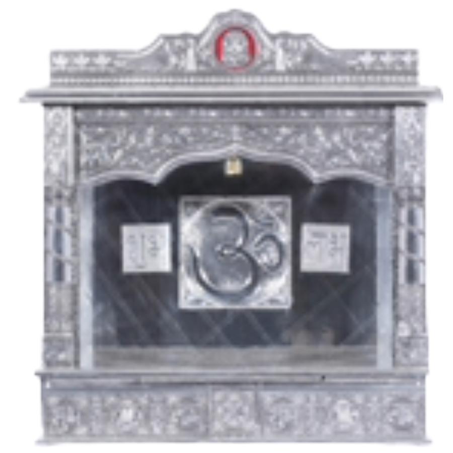 Home Pooja Wooden Mandir with White Oxidized Plated Puja Temple 25" Home Pooja Wooden Mandir with White Oxidized Plated Puja Temple 25"