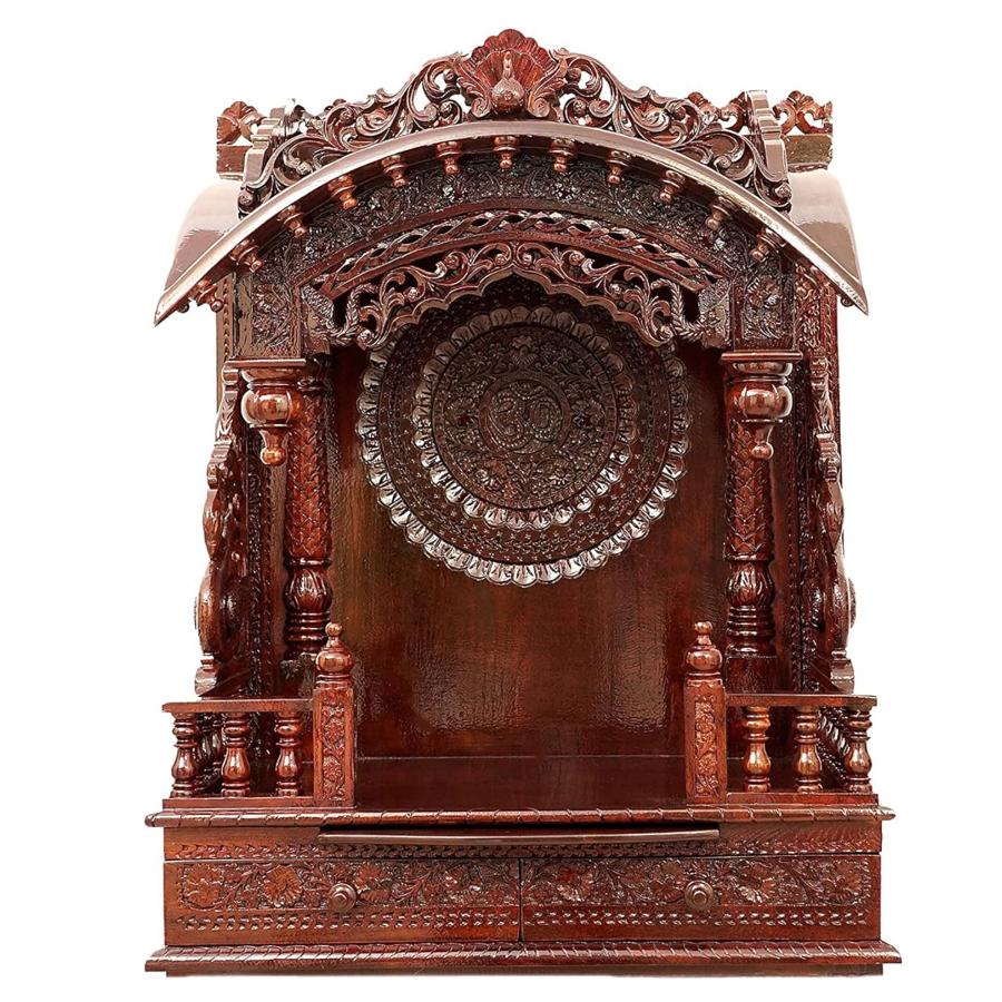 Wooden Engraved Home Puja Mandir Torna Rosewood Temple 16 X 30 X 40 Inches 