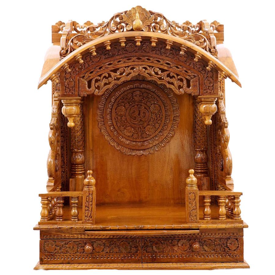 Wooden Engraved Home Puja Mandir Torana Antique Oakwood Temple 16 X 30 X 40