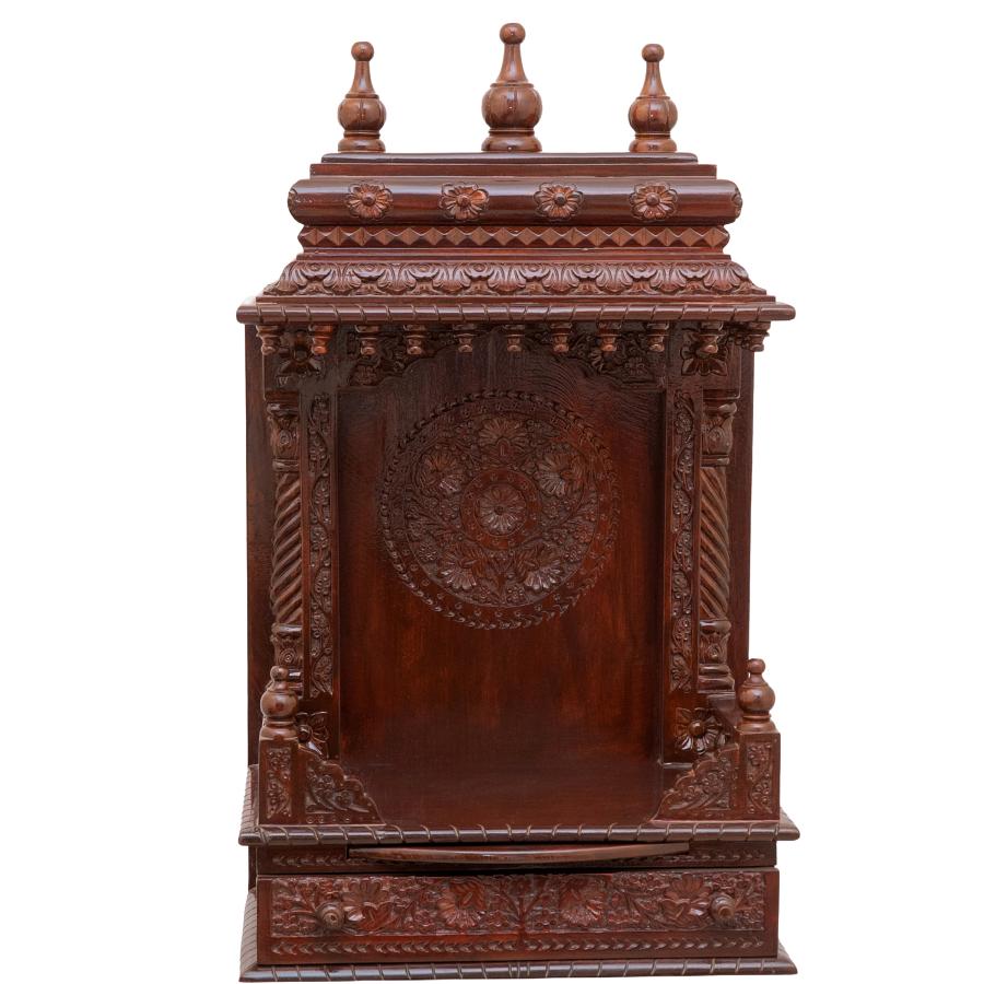 Wooden Engraved Pooja Mandir - Rosewood Gopura Temple - 18 Inches