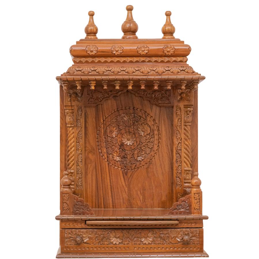 Wooden Engraved Pooja Mandir - Antique Oak Gopura Temple - 24 Inches Wooden Engraved Pooja Mandir - Antique Oak Gopura Temple - 24 Inches