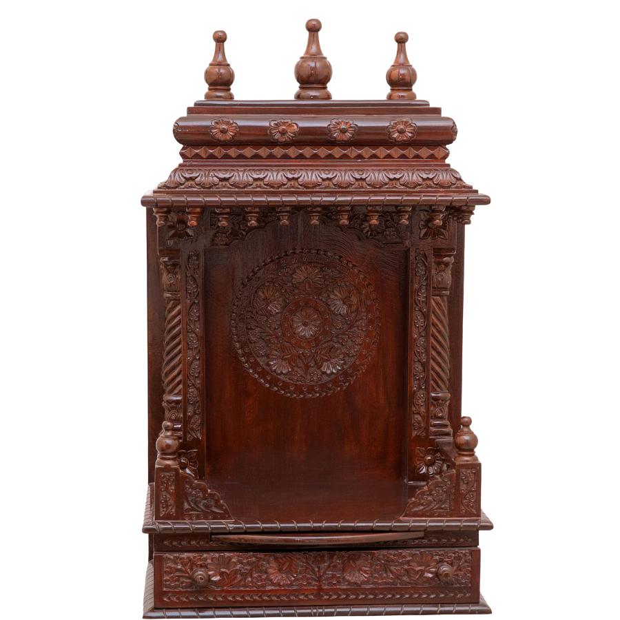 Wooden Pooja Mandir - Rosewood Finish Gopura Temple - 30 Inches