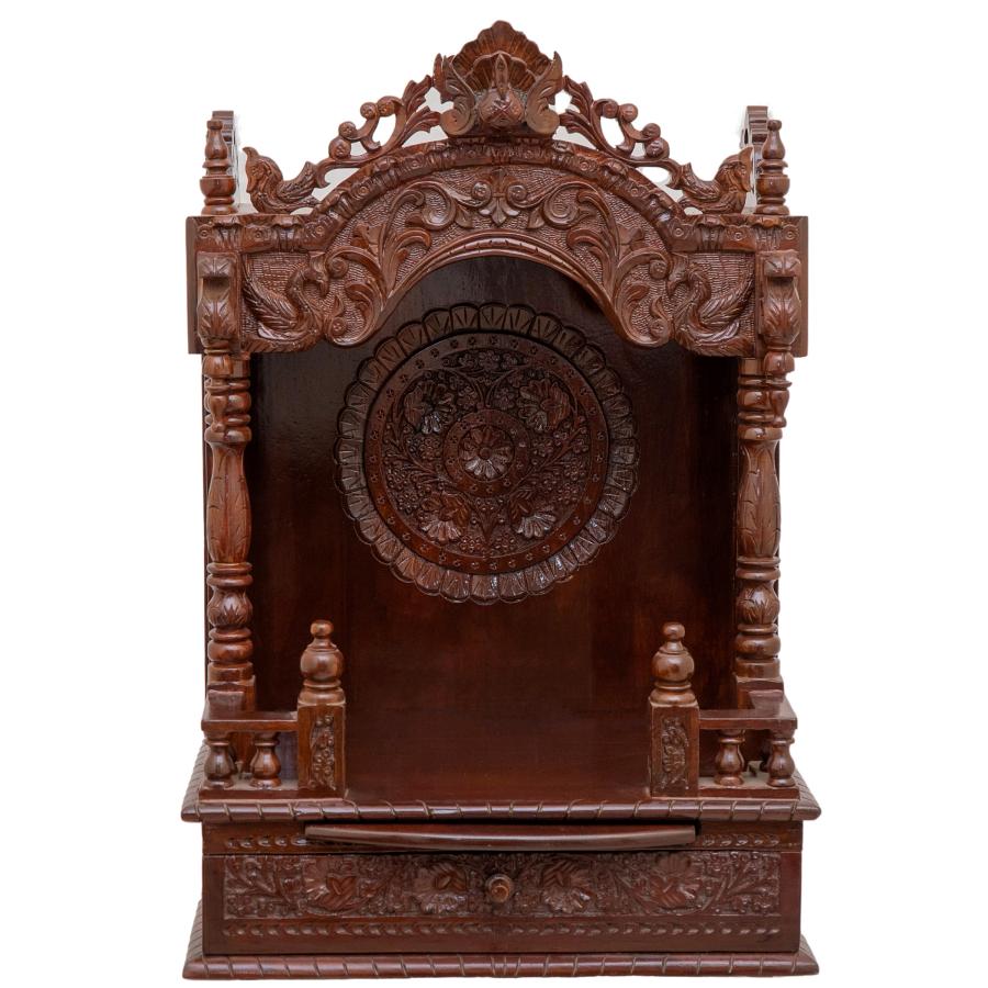 Wooden Engraved Pooja Mandir - Rosewood Mandap Temple - 21 Inches Wooden Engraved Pooja Mandir - Rosewood Mandap Temple - 21 Inches