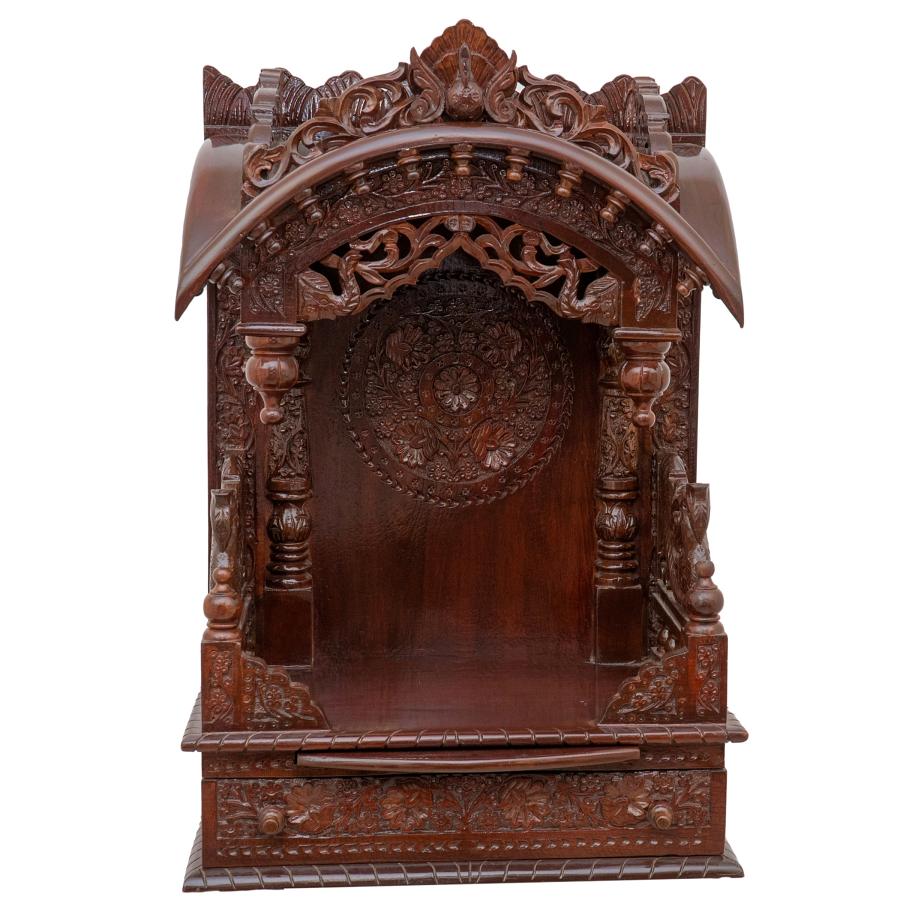 Wooden Engraved Pooja Mandir - Rosewood ToranaTemple - 27 Inches Wooden Engraved Pooja Mandir - Rosewood ToranaTemple - 27 Inches