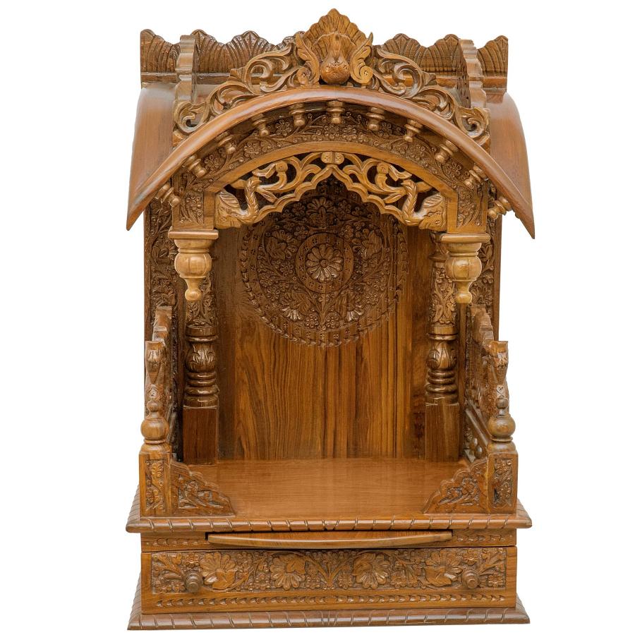 Wooden Engraved Home Puja Mandir Torana Antique Oakwood Temple 12 X 24 X 34