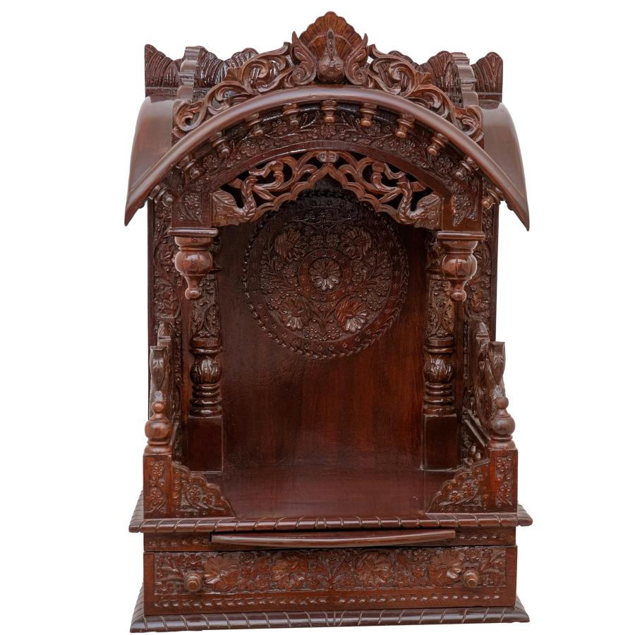 Wooden Pooja Mandir - Rosewood Finish Torana Temple for Home - 24 inches Wooden Pooja Mandir - Rosewood Finish Torana Temple for Home - 24 inches