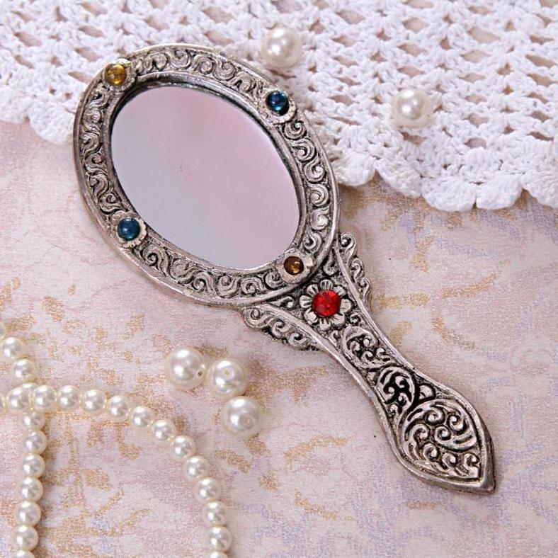 Rustic Embellished White Metal Hand Mirror 29546 USA