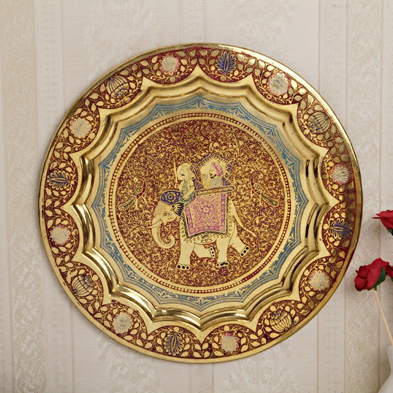 Mughal Art Inspired Golden Brass Plate Wall Decor 11"