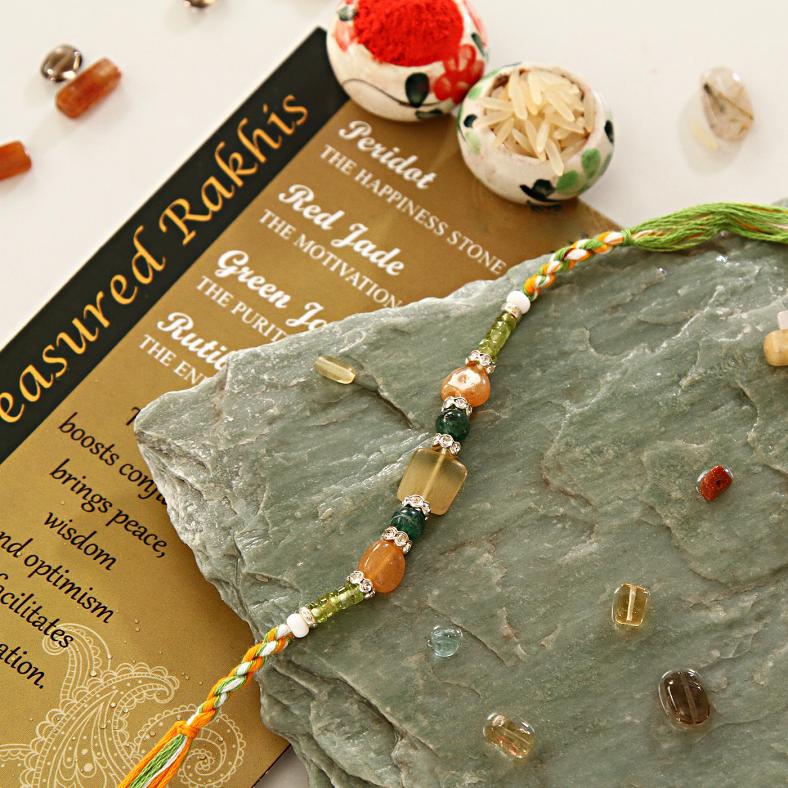 Red & Green Jade Quartz Stone Rakhi