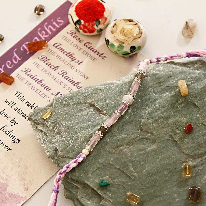 Rose Quartz & Amethyst Stone Rakhi
