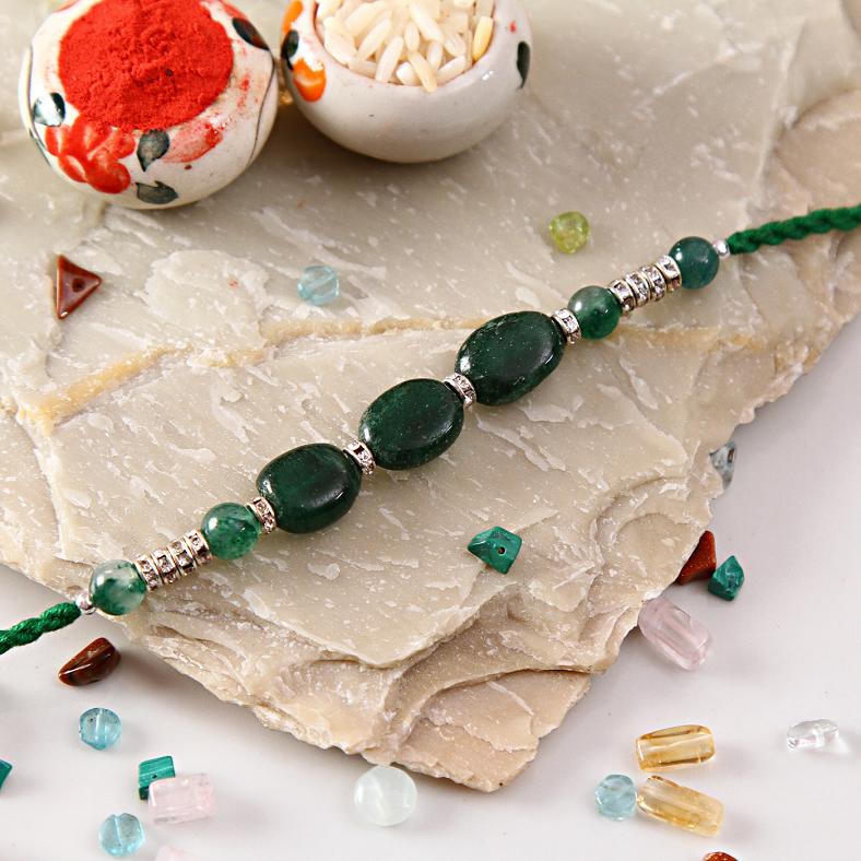 Green Jade Stone Traditional Rakhi