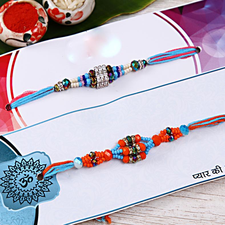 Set of 2 Gorgeous Multicolored Beaded Rakhi