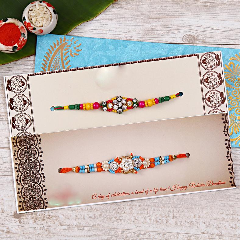 Sparkling Set of 2 Stone Work Rakhi for Brother